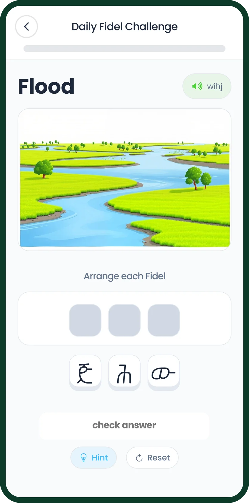 A river picture for the clue Flood, with scrambled fidelat